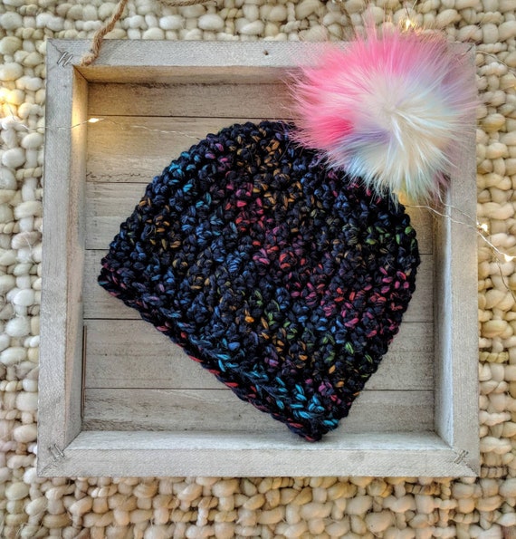 Rainbow hat | Women's hat | Neon hat | Navy blue rainbow hat | Winter hat |  Women's beanie | Rainbow | Navy blue hat | Neon | Chunky beanie