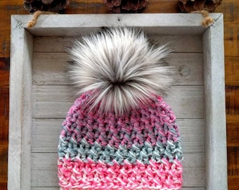 Pink and white hat | Kid's pink hat | Kid's hat | Baby shower gift | Baby gift | Pink and white hat | Pink hat | Pink and gray | Baby hat