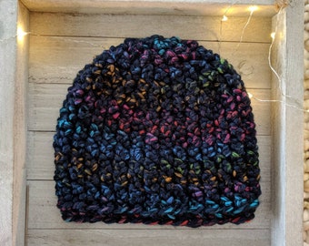 Rainbow hat | Women's hat | Navy blue hat | Rainbow | Women's winter hat | Neon | Rainbow women's hat | Winter hat | Beanie | Chunky hat