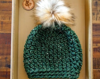 Green tweed hat | Green women's hat | Tweed hat | Hat | Pompom beanie | Women's green hat | Green beanie | Women's hat | Chunky beanie