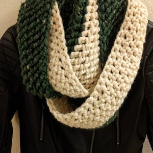 Deep green and cream scarf | Women&#39;s scarf | Infinity scarf | Green and white |  Dark green | Green tweed | Two tone scarf | Tweed scarf