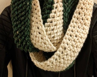 Deep green and cream scarf | Women's scarf | Infinity scarf | Green and white |  Dark green | Green tweed | Two tone scarf | Tweed scarf