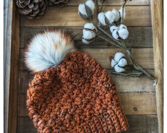 Rust Colored Hat | Burnt Orange Hat | Autumn Colors | Rustic Knit Hat | Orange | Chunky Hat | Orange Tweed | Autumn Hat | Winter Hat