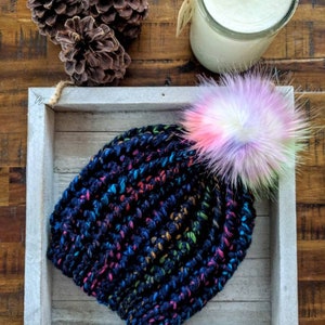 Rainbow hat | Women&#39;s rainbow hat | Rainbow | Cozy colorful hat | Chunky hat | Women&#39;s hat | Colorful hat | Pompom hat | Oversized hat