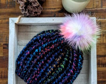 Rainbow hat | Women's rainbow hat | Rainbow | Cozy colorful hat | Chunky hat | Women's hat | Colorful hat | Pompom hat | Oversized hat