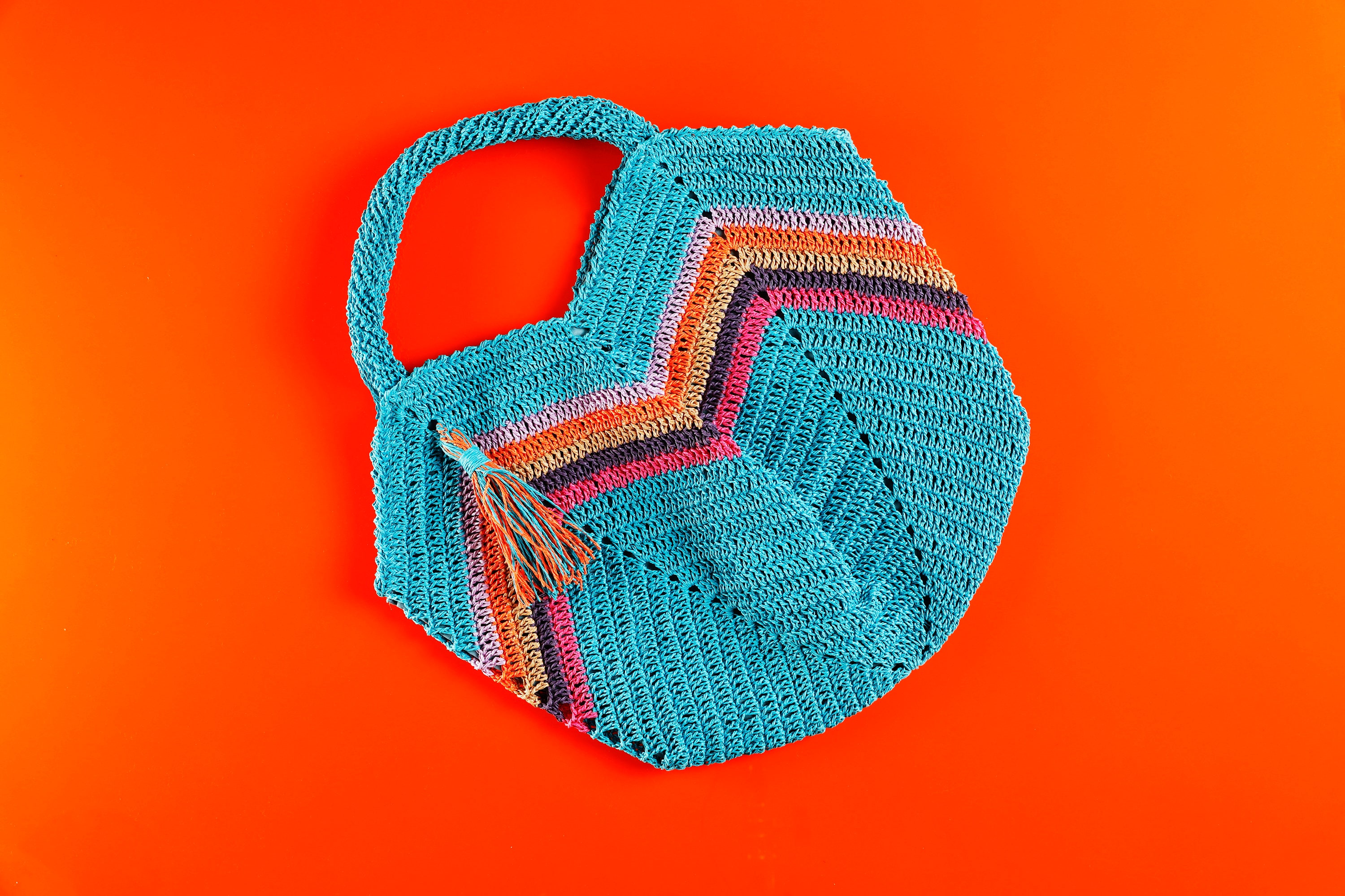 Multicolored straw shoulder bag with tassel straw bag beach Etsy