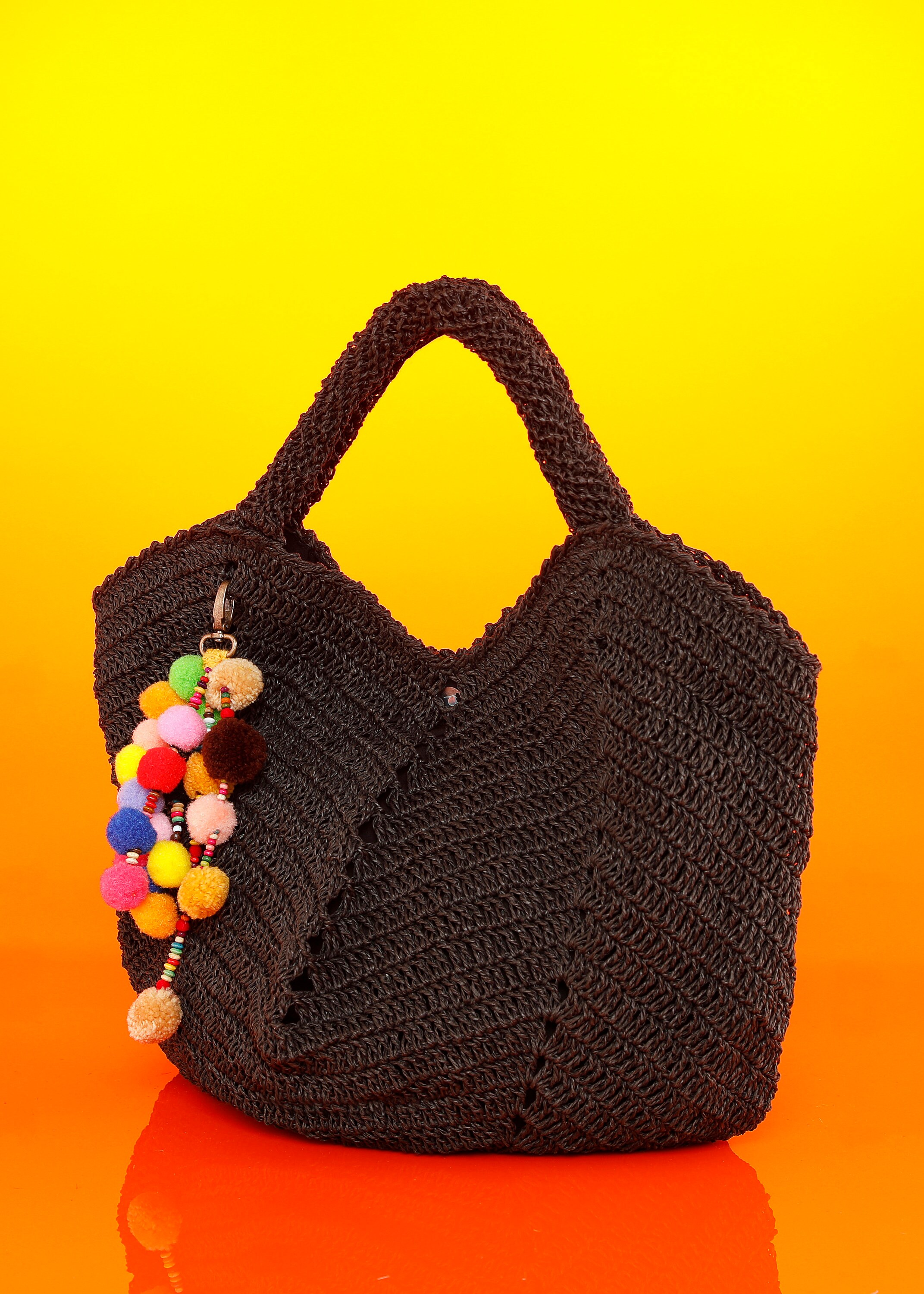Black straw bag with ponpons large straw bag Etsy