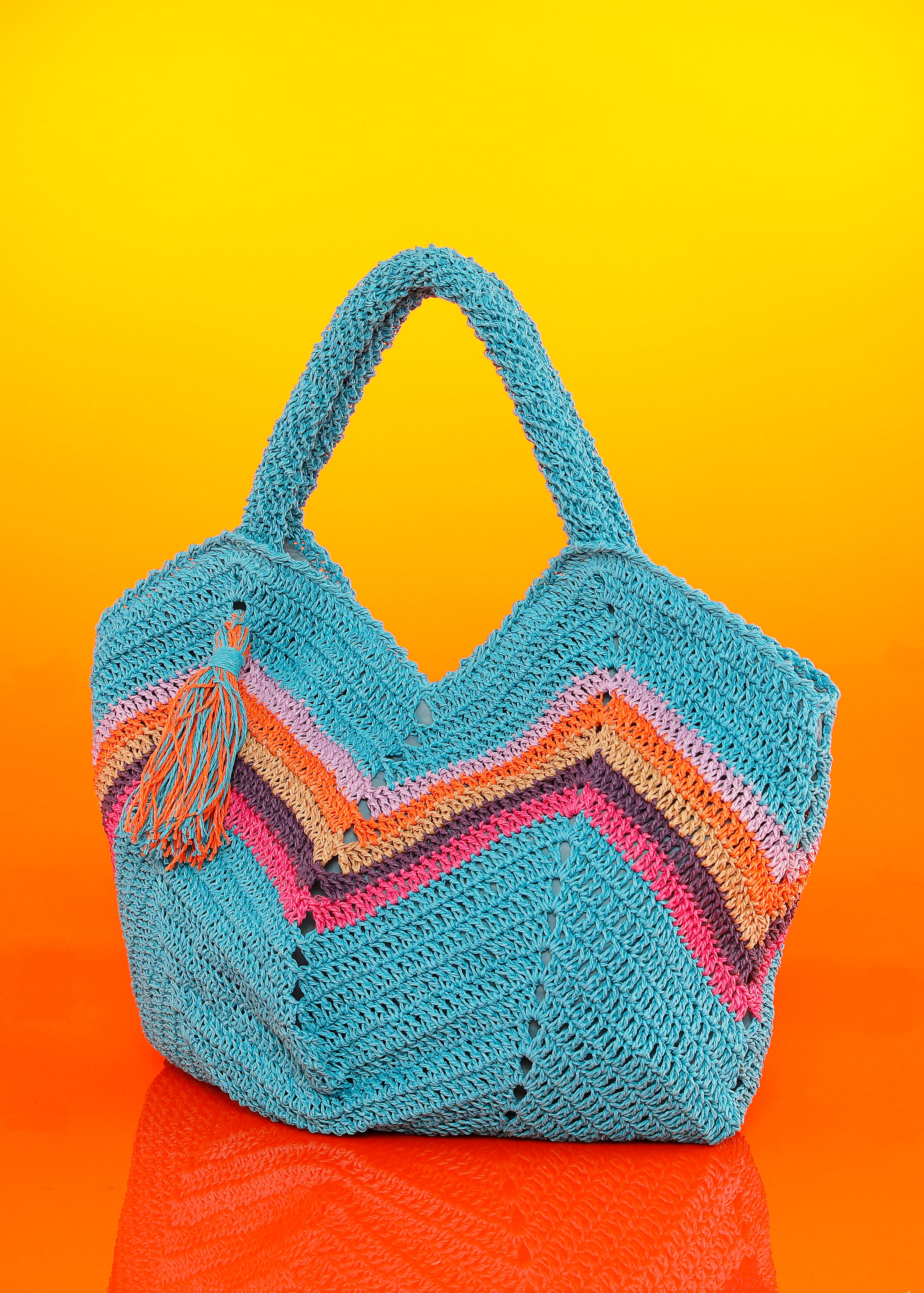 Multicolored straw shoulder bag with tassel straw bag beach Etsy