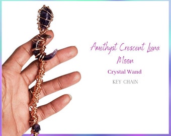 Amethyst Crescent Luna Moon Crystal Wand Cooper Keychain