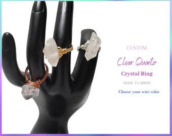 Raw Clear Quartz Crystal Ring, Pure Copper Wire Wrapped Ring, Statement Ring, Gift for Her, MADE TO ORDER