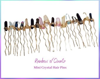 Rainbow of Quartz Mini Crystal Hair Pins/Crystal Hair clip/Quartz Bobby Pin/Crystal Hair Wedding Accessory/Boho/Gift for her