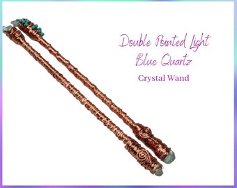 Double Pointed Copper Light Blue Crystal Chunks Wand "Frozen Inspired"