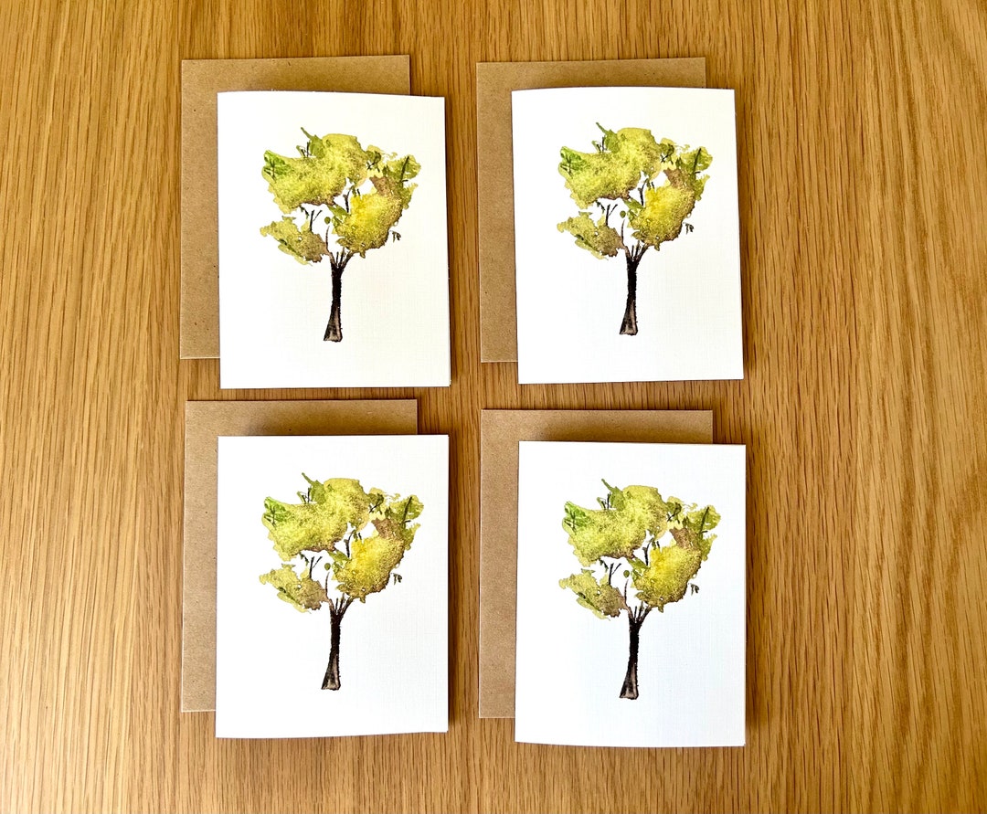 Set of 8 Watercolor Tree Notecards (stationary), With Envelopes, Blank ...