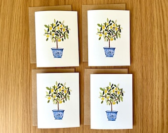 Watercolor Lemon Tree Notecards, Stationary, with envelopes, blank
