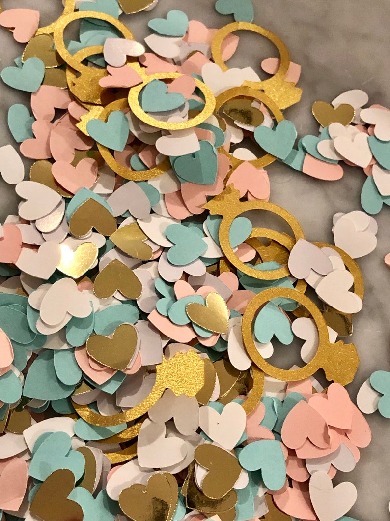 Mint, Pink, White, Gold and Diamond Ring Confetti Choose all of the colors together or different combinations image 1