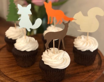 Woodland Themed Party Cupcake/Dessert Topper Decor - First Birthday, Baby Shower - Set of 24