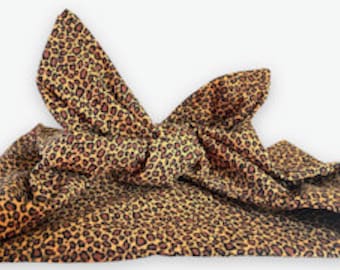 LEOPARD WIDE HEADWRAP Rockabilly Style animal print head wrap in leopard. Lovely shades of brown, bronze, gold and black