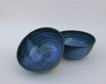 Made to Pre-order: Cereal Bowl, Set of Two, Handmade Breakfast Bowl, Pottery Soup Bowl, 2 Cups Serving Bowl each, Blue