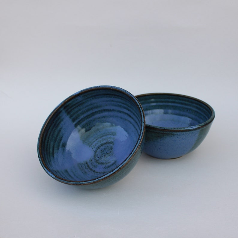 Made to Pre-order: Cereal Bowl, Set of Two, Handmade Breakfast Bowl, Pottery Soup Bowl, 2 Cups Serving Bowl each, Blue image 1