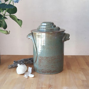 Made to Order: Countertop Compost Bin - green - handmade ceramic kitchen compost caddy with lizard handles and snake lid