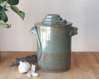 Made to Order: Countertop Compost Bin - green - handmade ceramic kitchen compost caddy with lizard handles and snake lid