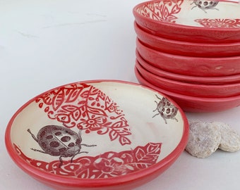 handmade ceramic plate, whimsical desert bowl, breakfast bowl, small serving dish, kids plate, red