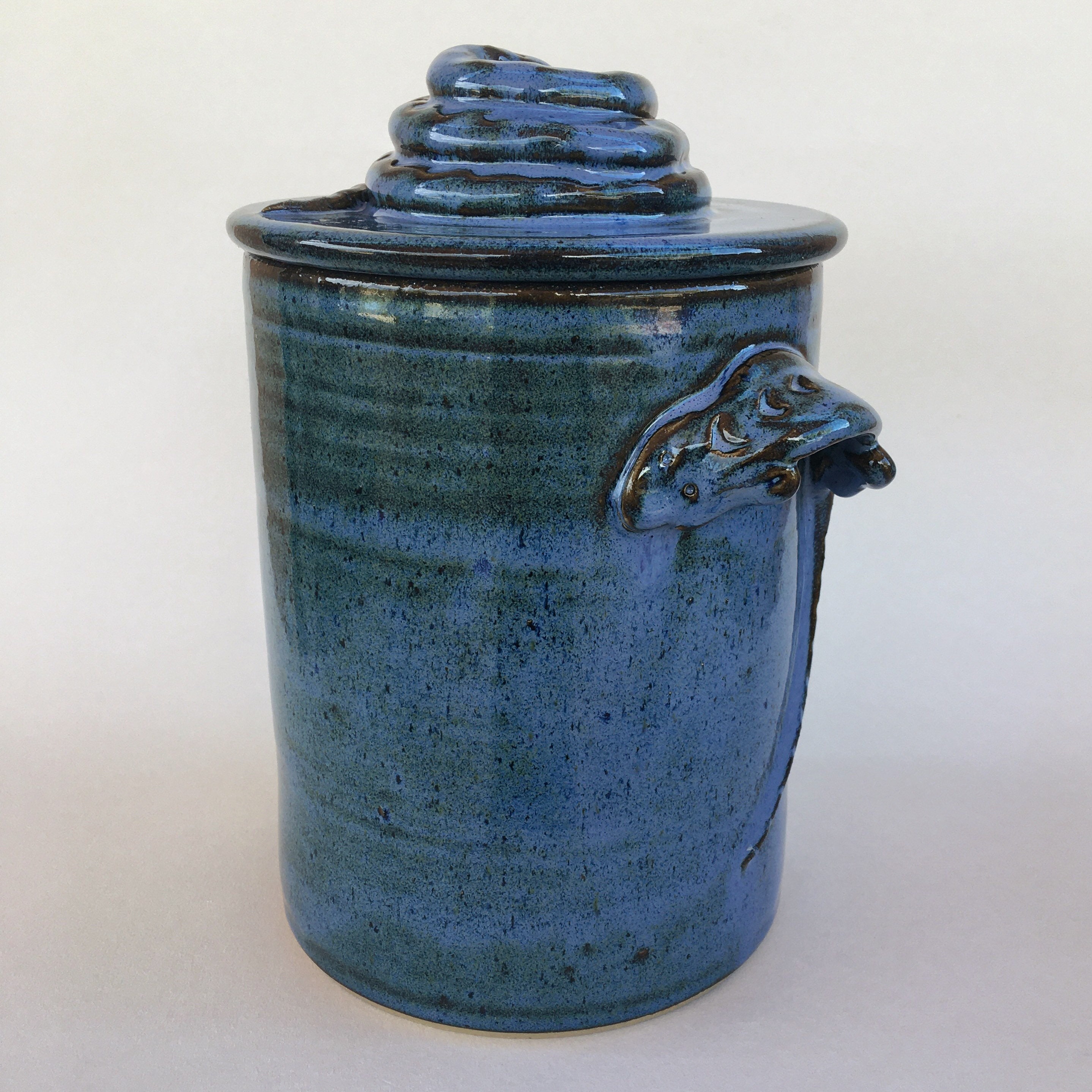 Ceramic Compost Caddy Blue Handmade Pottery Kitchen Compost Bin