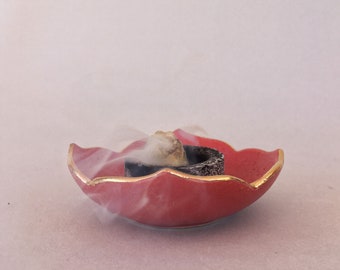 Räucherschale aus Harz, Kohleschale mit Gold zum Verbrennen von Räucherharz, schwarz/rot/weiße Räucherschale