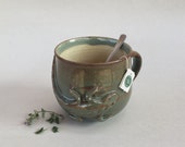 lizard coffee mug pottery tea cup, handmade large brown/green ceramic 16oz soup cup, unique stoneware animal cup, sculptural pottery