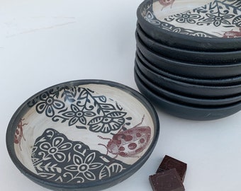 handmade ceramic plate, whimsical desert bowl, breakfast bowl, small serving dish, kids plate, black