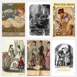 30 Vintage Mode Teller und Werbung Illustrationen 1860er Jahre - 1912 (oder so) Vintage Werbung Mode Schrott Buchung Karte machen