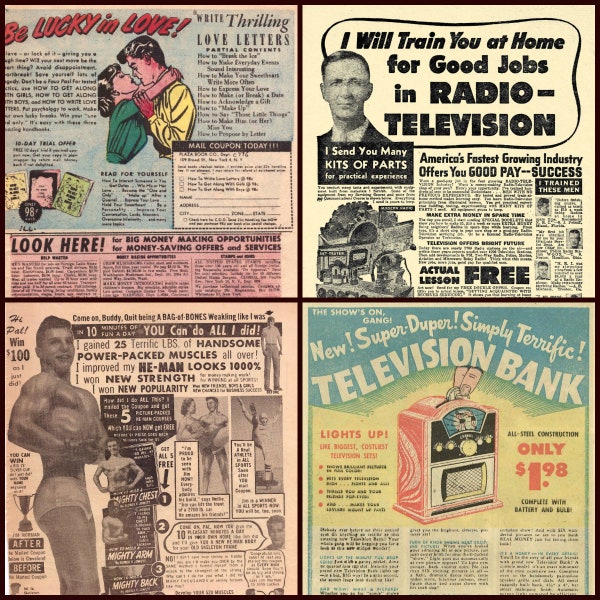 8 Vintage Comic Book Ads Public Domain Digital Download for Collage Scrapbooking Transfer Art Instant Download