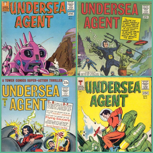 4 Vintage UNDERSEA AGENT Comic Book Covers Digital Download Public Domain Comics Collage Scrapbooking