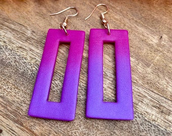 Purple and Magenta Ombre Rectangle Earrings