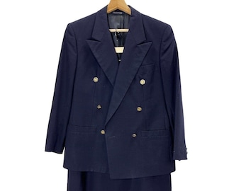 Traje Burberry VINTAGE talla 8, chaqueta de 2 piezas, falda azul marino, años 70, Burberry