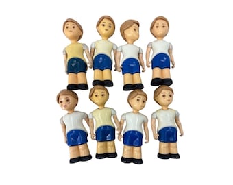 Figura familiar Little Tikes para niño/hermano, manga corta, top blanco, pantalones cortos azules, VTG