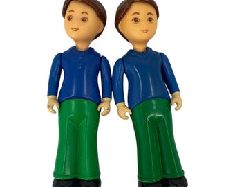 Figura familiar vintage Little Tikes para hombre/papá, camiseta azul de manga larga y pantalón verde