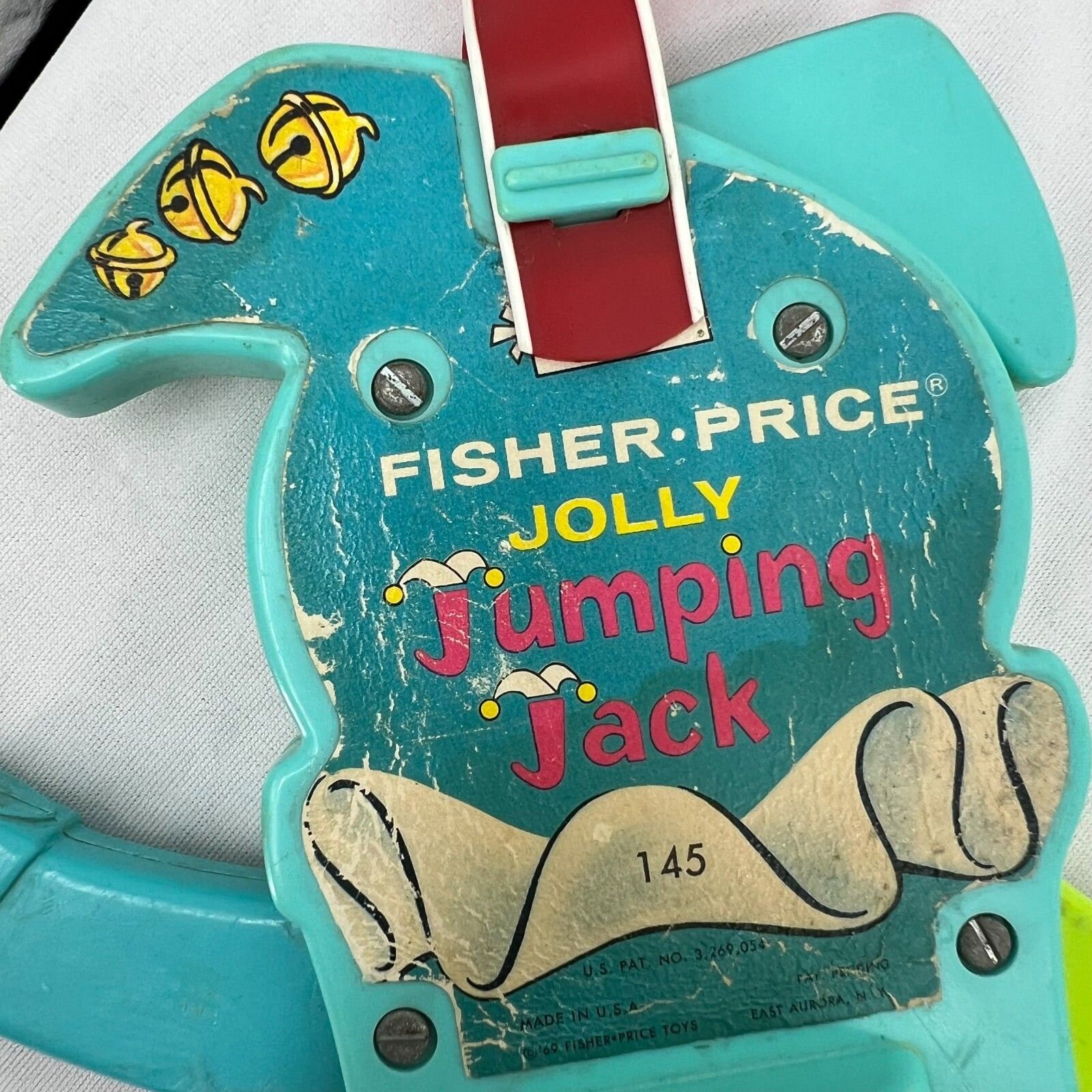 Vintage Jolly Jumping Jack Crib Toys Squeaking 1969 Baby Toy Fisher