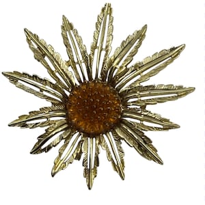 Sarah Coventry Brooch sunflower vintage 1960&#39;s orange gold tone