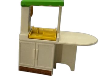 Muebles de casa de muñecas vintage Little Tikes, isla de cocina con techo verde para muñecas