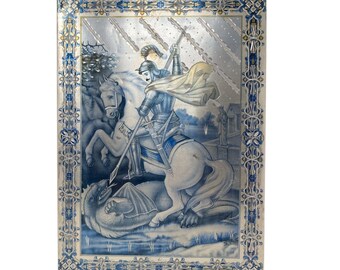 Porträt des Heiligen Georg und des Drachen Dekorative Metall Kunst VTG Poster Bild