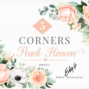 Digital Peach Corners/Clipart/Flowers/Arrangements/Bouquets/Stationery/Watercolor/Orange/Salmon/Blush/Coral/Border/Beige/Commercial use