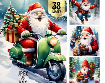 Christmas Clipart/Santa Claus/Holiday Graphics/Festive/Winter/Cute/Seasonal/Watercolor/Digital Download/Jolly/December/Red/Commercial use/