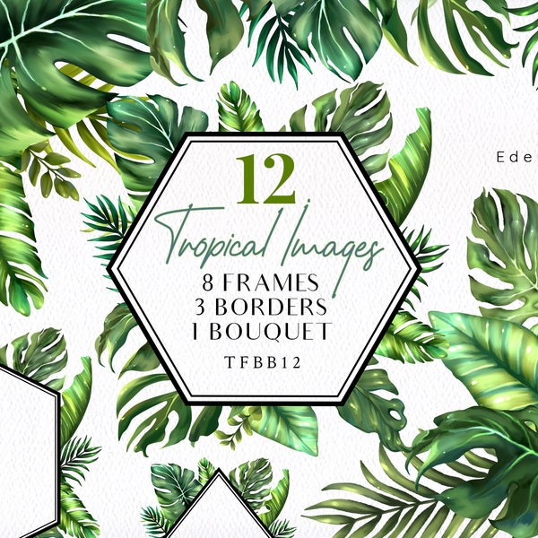 Digital Greenery Frames/Tropical/Herbal/Leaves/Palm/Clipart/Botanical/Border/Foliage/Monstera/Stationery/Beach/Watercolor/Commercial use