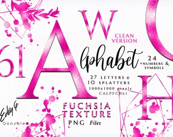 Alphabet/Letters/Fuchsia/Pink/Cherry/Ruby/Rose/Magenta/Numbers/Symbols/PNG/Wedding/Clipart/Stationery/Splatter/Texture/Commercial use