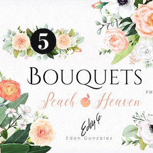 Digital Peach Bouquets/Clipart/Flowers/Arrangements/Stationery/Watercolor/Orange/Tangerine/Salmon/Blush/Coral/Border/Beige/Commercial use