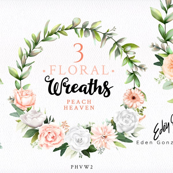 Digital Peach Wreaths/Clipart/Flowers/Arrangements/Stationery/Watercolor/Border/Bouquets/Salmon/Blush/Coral/Apricot/Beige/Commercial use