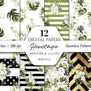 Orchids & Lillies Digital Papers/Patterns/Scrapbook/Seamless/Print/Fabric/Flowers/Arrangements/Bouquets/Stationery/Watercolor/Commercial use