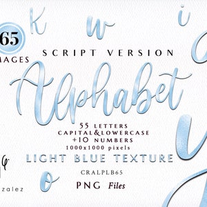 Alphabet/Blue/Light Blue/Cursive/Script/Calligraphy/Handwritten/Letters/Numbers/Symbols/PNG/Metal/Clipart/Stationery/Texture/Commercial use