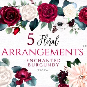 Digital Burgundy Arrangements/Clipart/Illustrations/Flowers/Arrangements/Bouquets/Stationery/Watercolor/Wedding/Border/Wine/Commercial use
